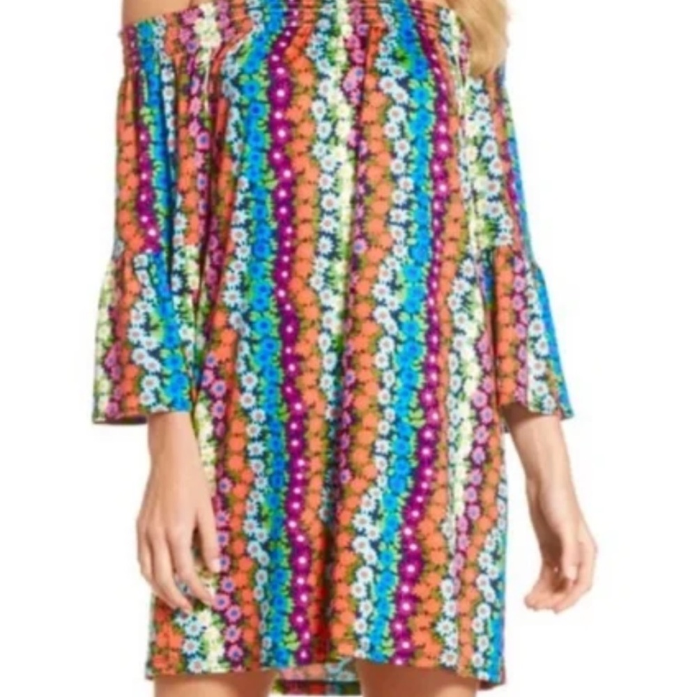 TRINA TURK Off-Shoulder FLORAL PRINT BELL SLEEVE  Dress